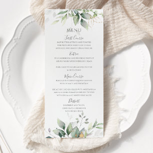 Elegante Eucalyptusbladeren Groene Goud Huwelijk Menu