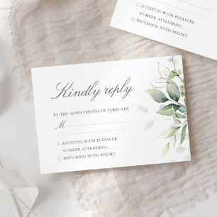Elegante Eucalyptusbladeren Groene Goud Huwelijk RSVP Kaartje