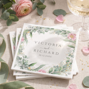 Elegante Eucalyptusbladeren Groene Goud Huwelijk Servet