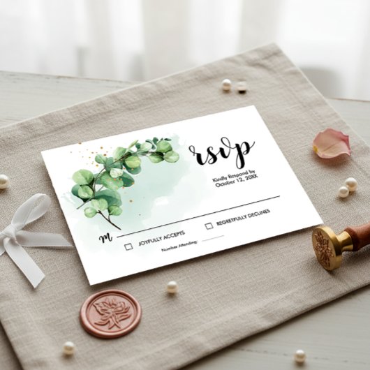 Elegante Eucalyptusbladeren Groene Huwelijks RSVP Kaartje