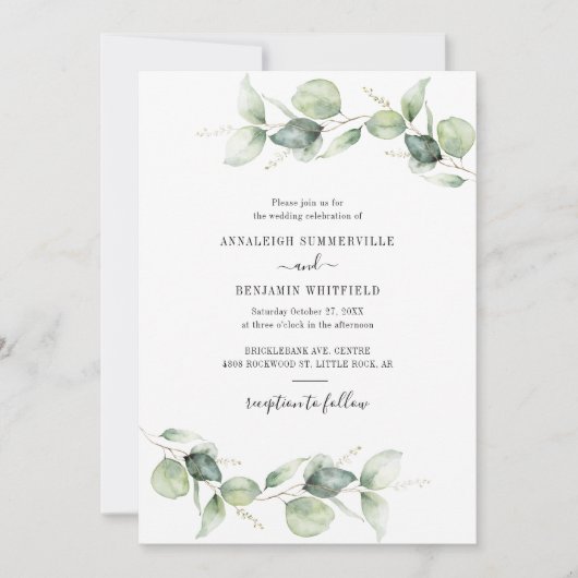 Elegante Eucalyptusbladeren Groene Rustieke Bruilo Kaart (Voorkant)