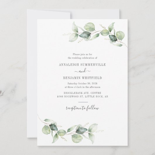 Elegante Eucalyptusbladeren Groene Rustieke Bruilo Kaart (Voorkant)