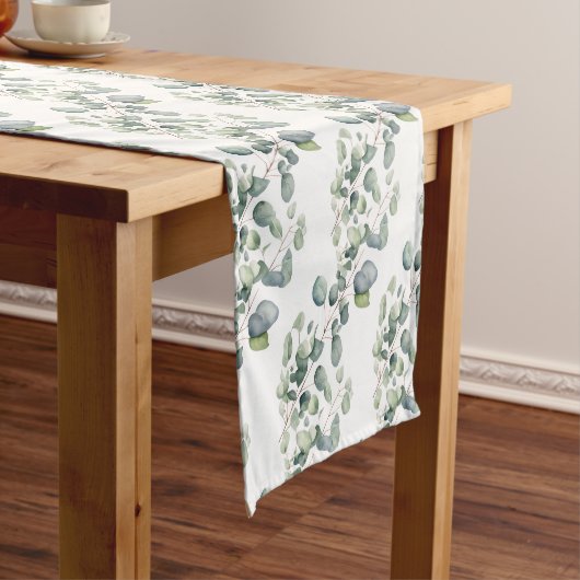 Elegante Eucalyptusbladeren Groene Tafel Runner Korte Tafelloper (Voorbeeld)