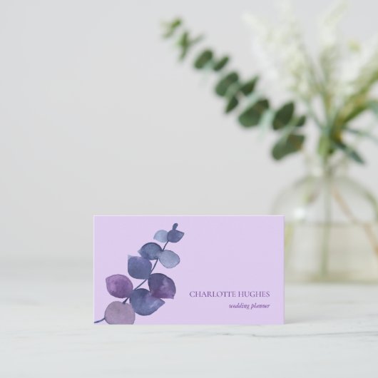 Elegante Eucalyptusbladeren Lila Visitekaartje (Staand voorkant)