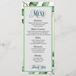 Elegante Eucalyptusbladeren Moderne Trouwmenu  Menu