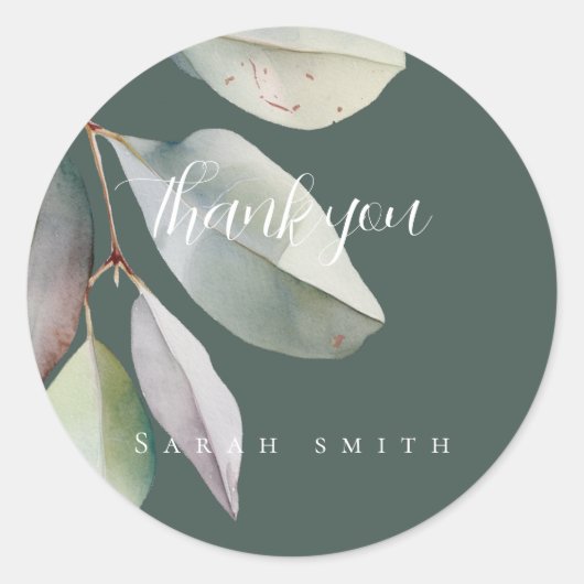 Elegante eucalyptusbladeren ronde sticker (Voorkant)