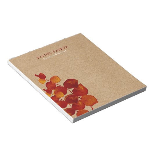 Elegante Eucalyptusbladeren Rustiek Kraft Notitieblok (Schuin)