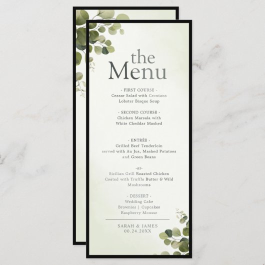 Elegante Eucalyptusbladeren Rustieke Budget Diner Menu (Voorkant / Achterkant)
