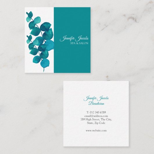 Elegante Eucalyptusbladeren Vierkante Visitekaartje (Voorkant / Achterkant)