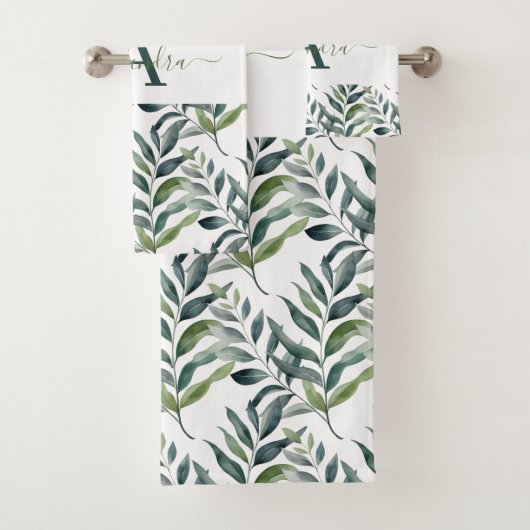 Elegante Eucalyptusgroen Botanische Handdoekenset Bad Handdoek (Insitu)