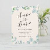 Elegante Eucalyptuskrans Crème Save the Date Kaart (Staand voorkant)