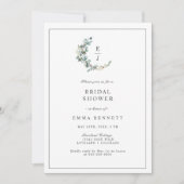 Elegante Eucalyptuskrans Monogram Bruidsdouche Kaart (Voorkant)