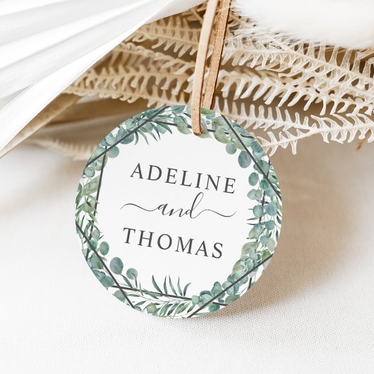 Elegante Eucalyptuskrans Monogram Huwelijk Bedankjes Labels