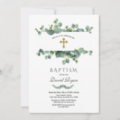 Elegante Eucalyptusloof Kader Gouden Doop Kaart (Voorkant)