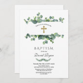 Elegante Eucalyptusloof Kader Gouden Doop Kaart (Voorkant / Achterkant)
