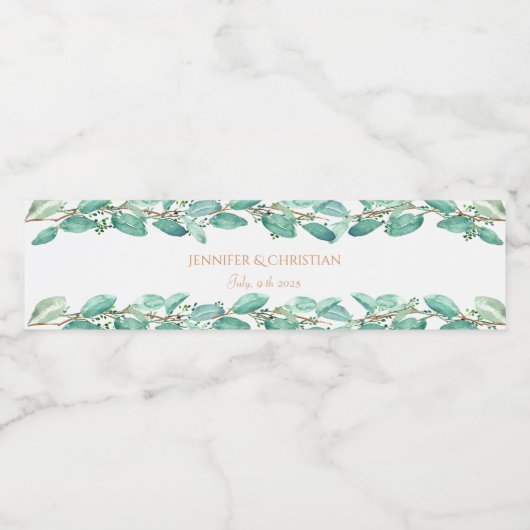 Elegante Eukalyptus Kranz Waterfles Etiket (Enkel label)