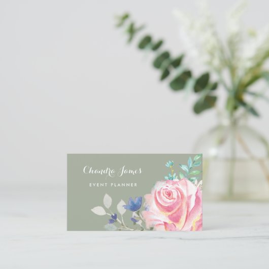 Elegante evenementenplanner met prachtige Rozen bl Visitekaartje (Staand voorkant)