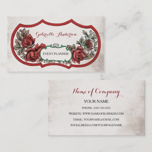 Elegante evenementenplanner  Red Rose Floral Visitekaartje (Voorkant / Achterkant)