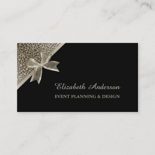 Elegante Event Planner Platinum Leopard Chique Bow Visitekaartje (Voorkant)
