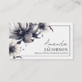 Elegante Event Wedding Planner Zwart Wit Bloemen Visitekaartje (Voorkant)