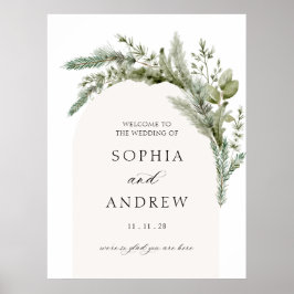 Elegante Evergreen Arch Wedding Welkom Poster