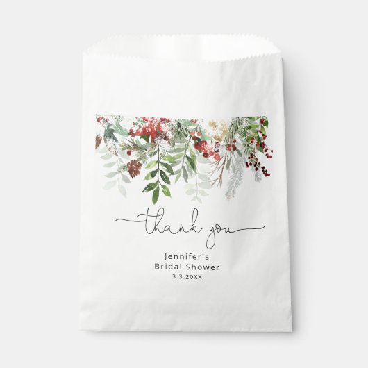 Elegante Evergreen bruiloftsshower bedankje Bedankzakje (Voorkant)
