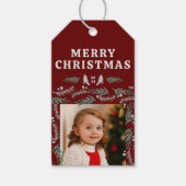 Elegante Evergreen Garland Border 2 foto Cadeaulabel (Voorkant)