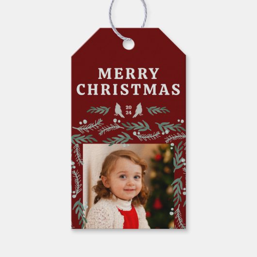 Elegante Evergreen Garland Border 2 foto Cadeaulabel (Voorkant)