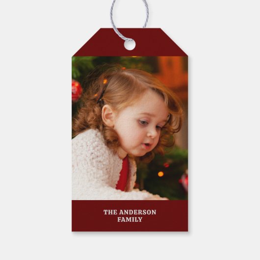 Elegante Evergreen Garland Border 2 foto Cadeaulabel (Achterkant)