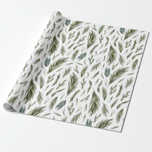 Elegante Evergreen Winter Botanical Cadeaupapier (Uitgerold)