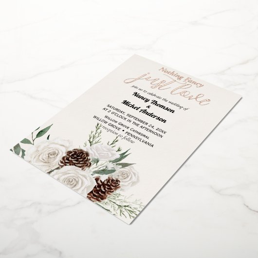 Elegante Evergreen winter gouden bruiloft Folie Uitnodiging (Gedraaid)