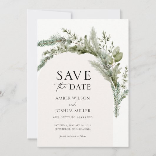 Elegante Evergreen Winter Wedding Save the Date Kaart (Voorkant)