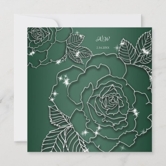Elegante Evergreen Zilveren Bruiloft Uitnodiging (Achterkant)