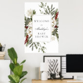 Elegante Evergreens en Winter Florals Baby Welkom Poster (Thuiskantoor)