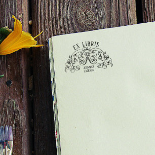 Elegante Ex Libris Boekplaat Vintage Bloem Boek  Rubberstempel