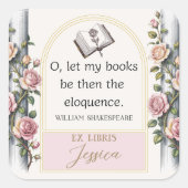 Elegante Ex Libris Waterverf Bloemplaat Vierkante Sticker (Voorkant)