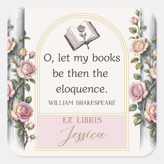 Elegante Ex Libris Waterverf Bloemplaat Vierkante Sticker (Voorkant)