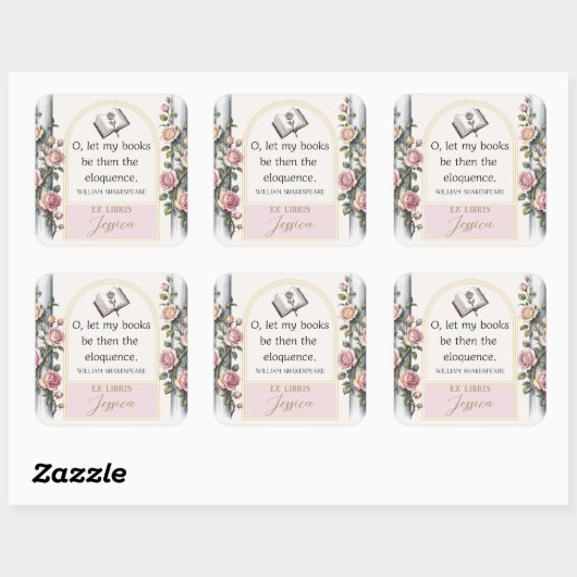 Elegante Ex Libris Waterverf Bloemplaat Vierkante Sticker (Vel)