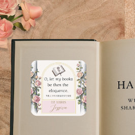 Elegante Ex Libris Waterverf Bloemplaat Vierkante Sticker