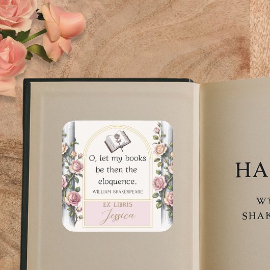Elegante Ex Libris Waterverf Bloemplaat Vierkante Sticker