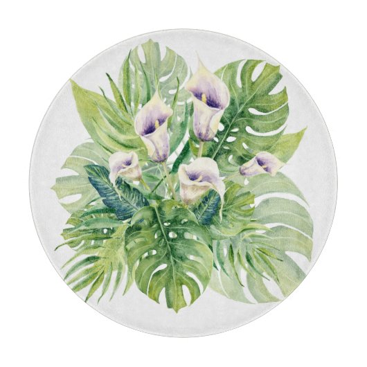 Elegante Exotische Calla Bloemen en Tropische blad Snijplank (Voorkant)