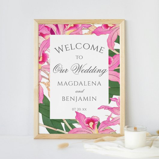 Elegante Exotische Roze Orchidee Bloemen Huwelijk  Poster