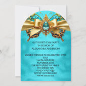 Elegante Exotische Verjaardag Blauwgroen Gouden Ju Kaart (Achterkant)