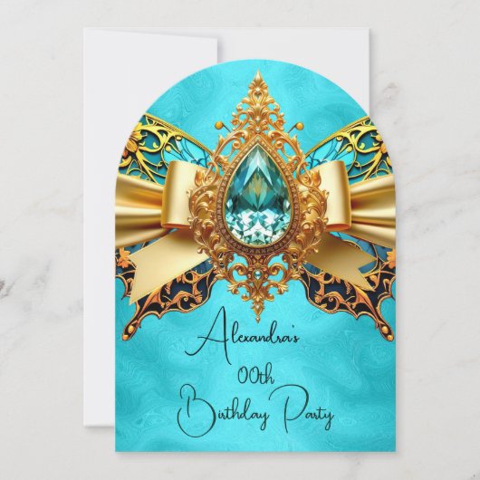 Elegante Exotische Verjaardag Blauwgroen Gouden Ju Kaart (Voorkant)