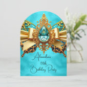 Elegante Exotische Verjaardag Blauwgroen Gouden Ju Kaart (Staand voorkant)