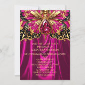 Elegante Exotische Verjaardag Hot Pink Gold Jewel Kaart (Achterkant)