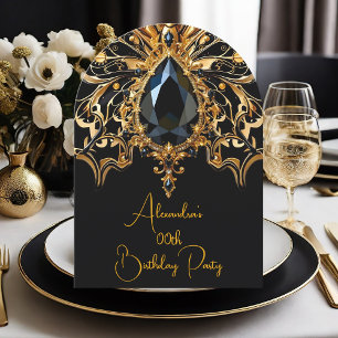 Elegante Exotische Verjaardag Zwart Goud Juweel Vl Kaart