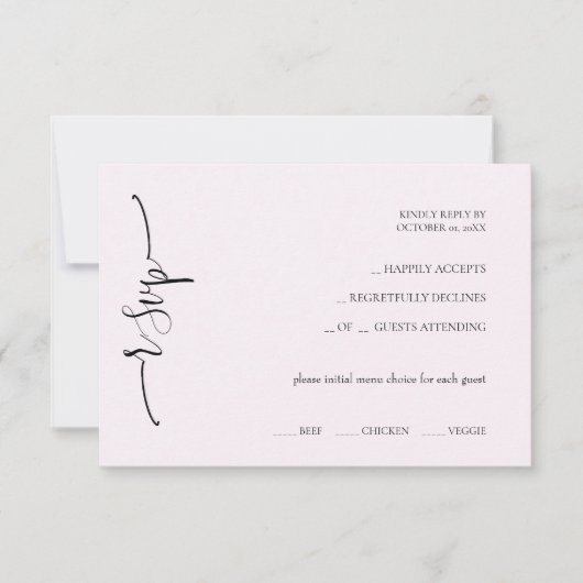 Elegante exotische zachte roze kalligrafie RSVP kaartje (Voorkant)