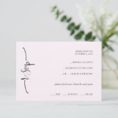 Elegante exotische zachte roze kalligrafie RSVP kaartje (Staand voorkant)