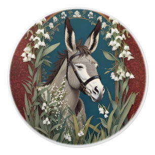 Elegante Ezel en Lelietjes-van-dalen Bloemen Keramische Knop